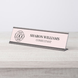Custom Logo   Professional Elegant Blush Pink Desk Name Plate