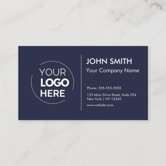 Custom Logo Professional Modern Minimalist Navy Business Card (Front)