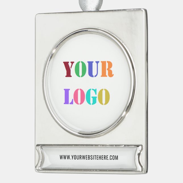 Custom Logo Promotional Business Personalised  Silver Plated Banner Ornament (Left)