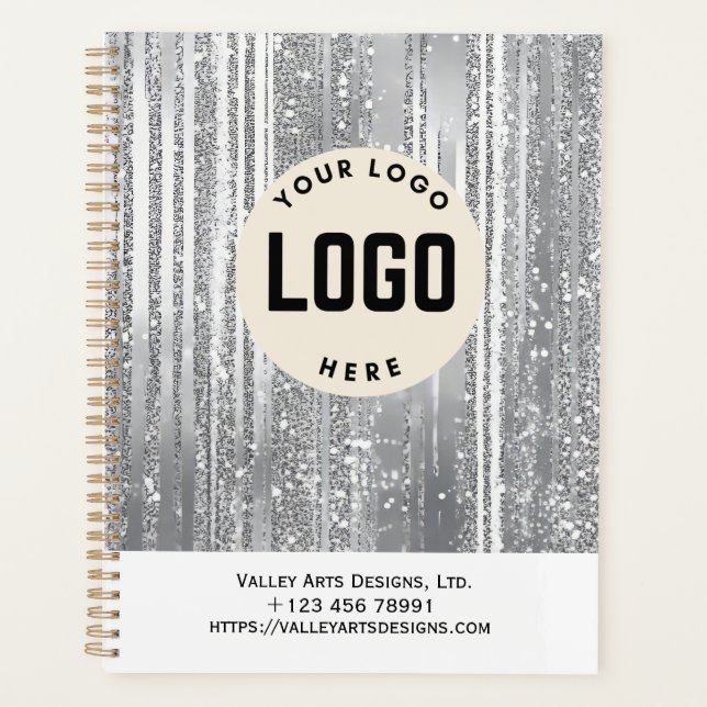 Custom Logo Promotional Notebook, Silver Grey Planner (Front)