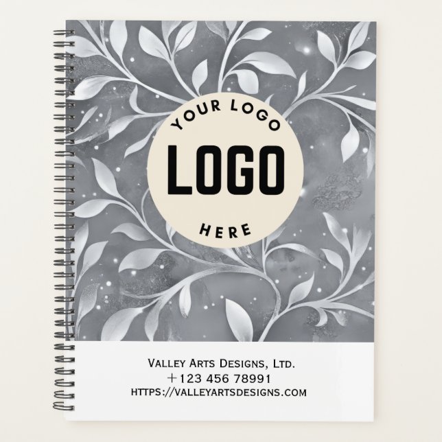 Custom Logo Promotional Notebook, Silver Grey Planner (Front)