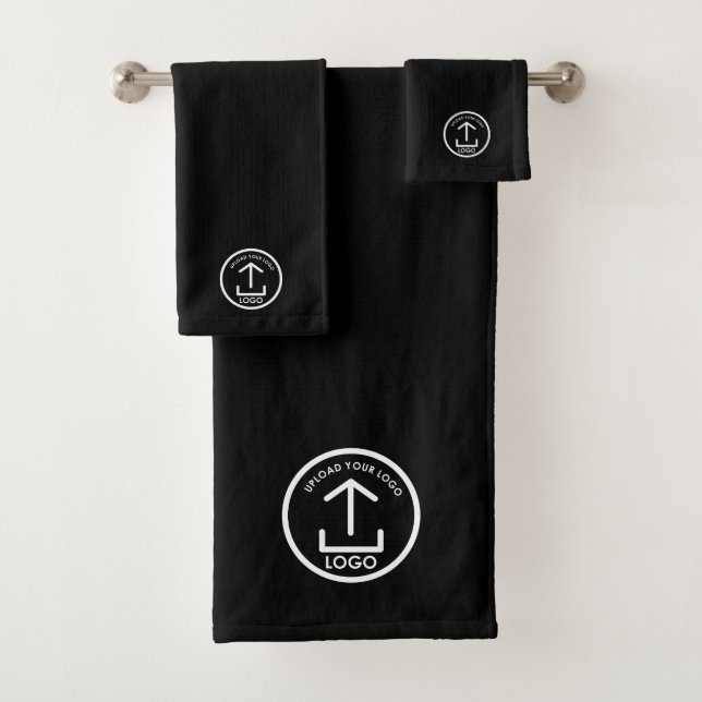 Custom Logo Promotional Professional Swag Black Bath Towel Set (Insitu)