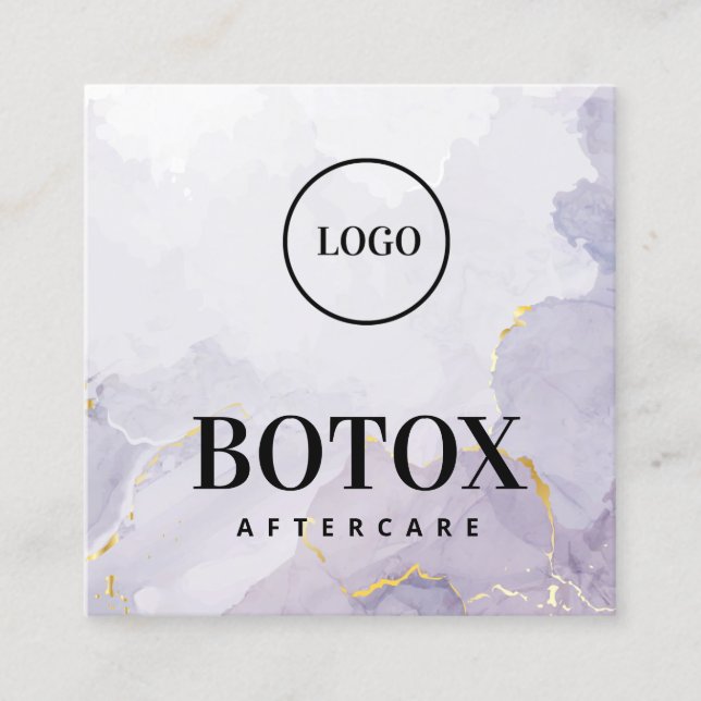 Custom Logo Purple Mauve Botox Aftercare Square Business Card (Front)