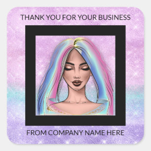 Custom Logo Purple QRCode Spark Name Thank Girl Square Sticker