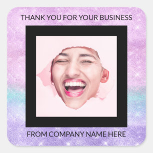 Custom Logo Purple QRCode Spark Name Thank Photo Square Sticker