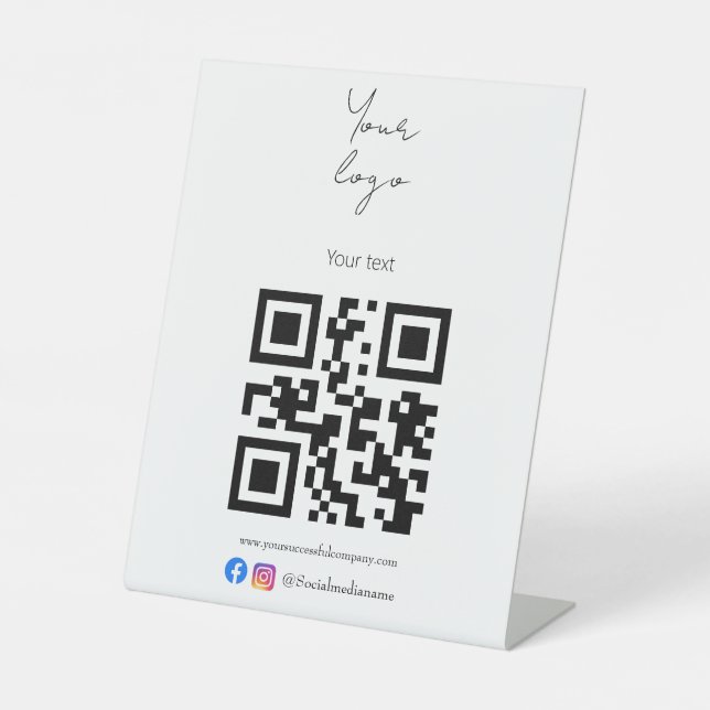 Custom logo, QR code and text black and white  Pedestal Sign (Front)