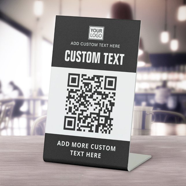 Custom logo, QR code and text black and white Pedestal Sign (Creator Uploaded)