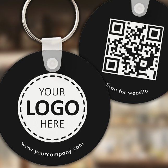 Custom Logo, QR code and Text, Black Key Ring (Creator Uploaded)