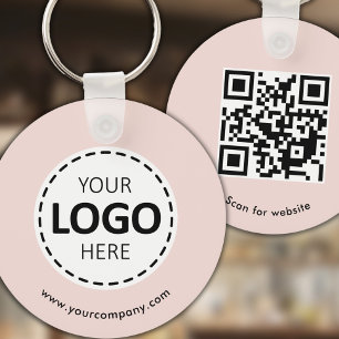Custom Logo, QR code and Text, Blush Pink Key Ring