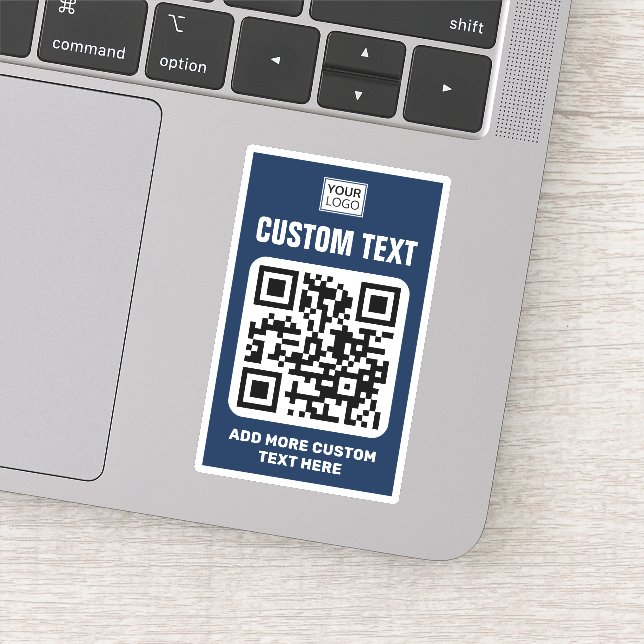 Custom logo, QR code and text dark blue and white (Detail)