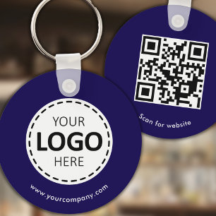 Custom Logo, QR code and Text, Dark Blue Key Ring