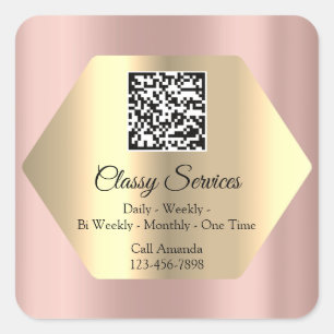 Custom Logo QR Code Gold Frame Name Rose Square Sticker