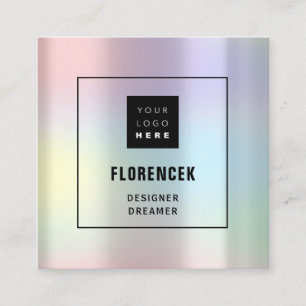 Custom Logo QR CODE Holographic Pink Square Business Card