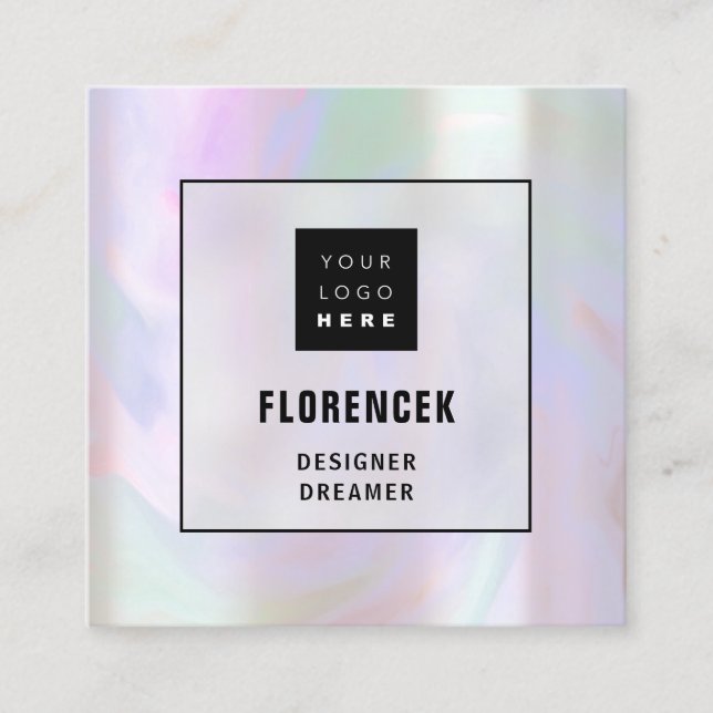 Custom Logo QR CODE Holographic Shop Holographic  Square Business Card (Front)