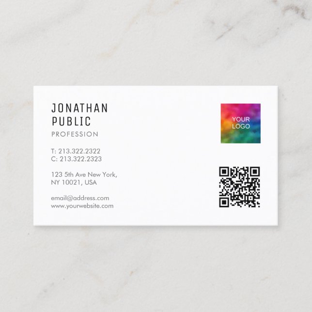 Custom Logo QR Code Modern Elegant Simple Business Card (Front)