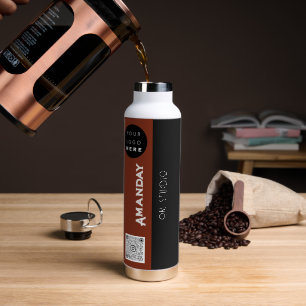 Custom Logo Qr Code Name Brown Black Water Bottle
