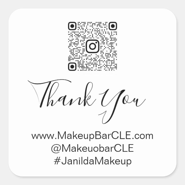 Custom Logo QR Code Name Thank Shopping BlackWhite Square Sticker (Front)
