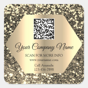 Custom Logo QR Code Promotional Gold Glitter   Square Sticker