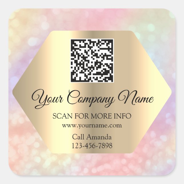 Custom Logo QR Code Promotional Gold Holograph Square Sticker (Front)