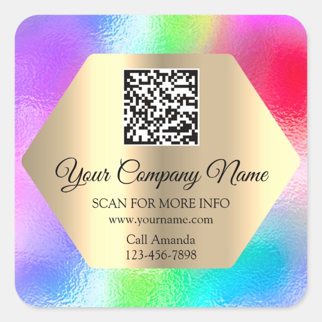Custom Logo QR Code Promotional Pink Holograph  Square Sticker (Front)