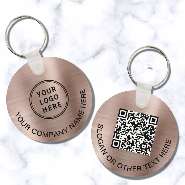 Custom Logo QR Code Promotional Rose Gold Key Ring | Zazzle