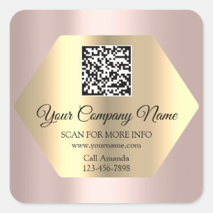 Custom Logo QR Code Promotional Rose Gold Square Sticker
