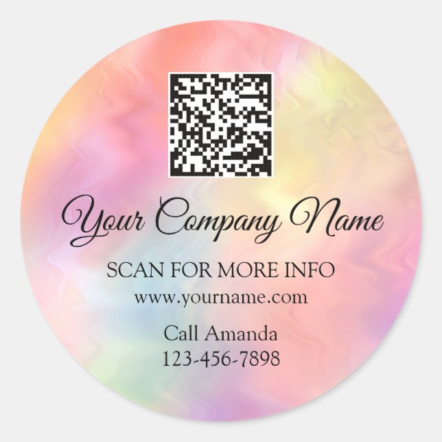 Custom Logo QR Code Promotional Rose Holograph  Classic Round Sticker (Front)