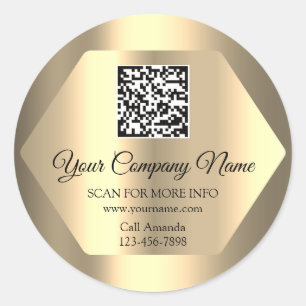Custom Logo QR Code Promotional Sepia Gold  Classic Round Sticker