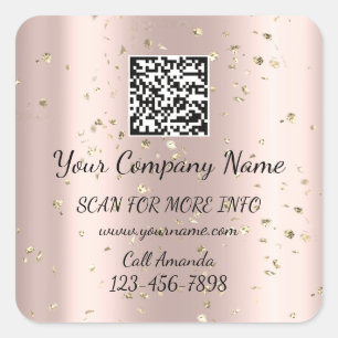 Custom Logo QR Code Promotional Shop Rose Confetti Square Sticker