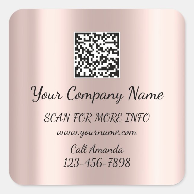 Custom Logo QR Code Promotional Shop Rose Modern Square Sticker (Front)