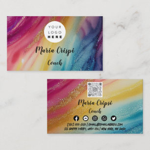 Custom Logo QR Code Rainbow Gold Social Media Business Card