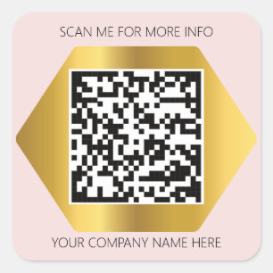 Custom Logo QR Code Scan Me For Pink Gold Square Sticker
