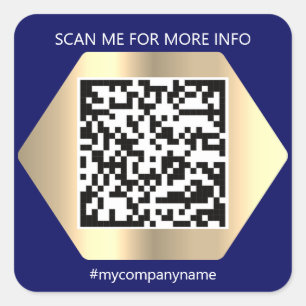 Custom Logo QR Code Scan Me Name Blue Navy Square Sticker