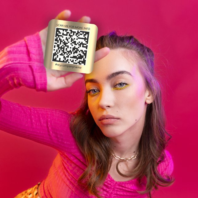 Custom Logo QR Code Scan Me Name Gold Square Sticker (Custom Logo QR Code Scan Me Name Gold Square Sticker)