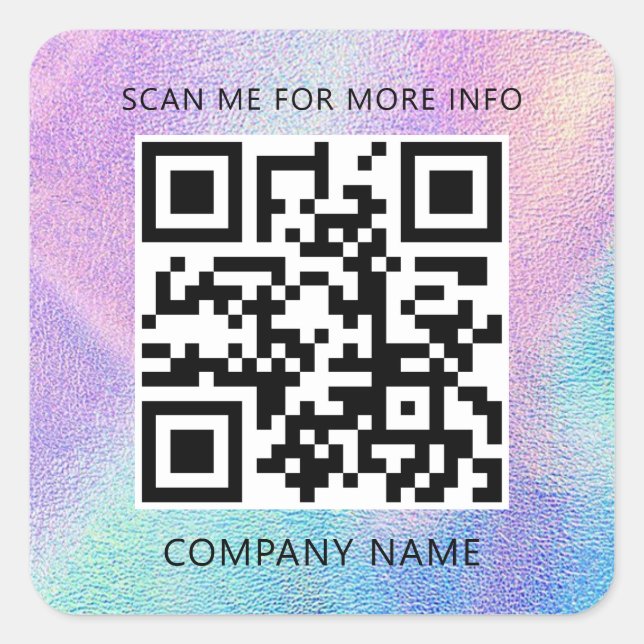 Custom Logo QR Code Scan Me Name Holographic Squar Square Sticker (Front)
