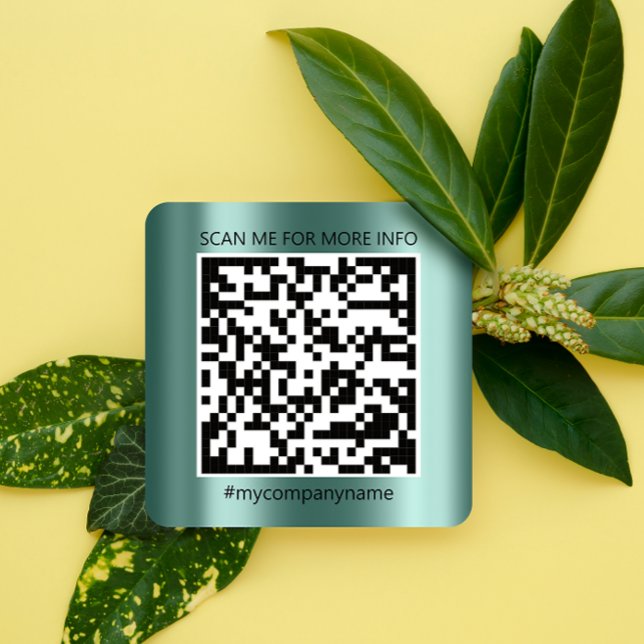 Custom Logo QR Code Scan Me Name Teal Green Square Sticker (Creator Uploaded)