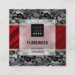 Custom Logo QR CODE Silver Grey Black Red Lace Square Business Card