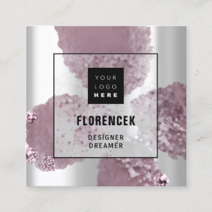 Custom Logo QR CODE Silver Grey Purple Crystals Square Business Card