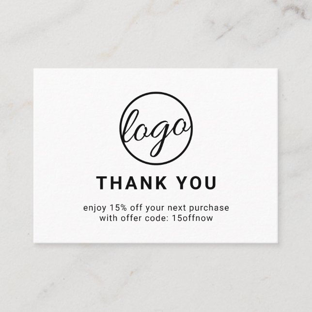 Custom Logo QR Code Simple Black and White Modern Discount Card (Front)