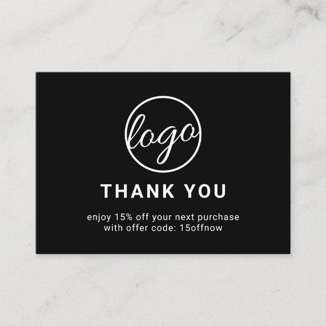 Custom Logo QR Code Simple Black Modern Discount Card (Front)