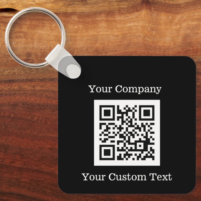 Custom Logo QR Code Text Black Company Key Ring (Front)
