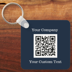 Custom Logo QR Code Text Navy Blue Company Key Ring