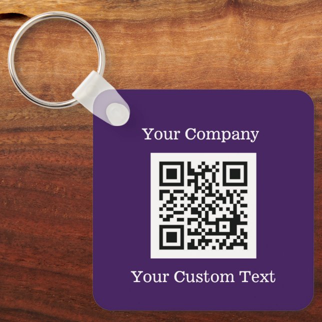 Custom Logo QR Code Text Purple Company Key Ring (Front)