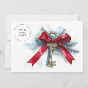 Custom Logo Real Estate Team Photo Christmas  Holiday Card