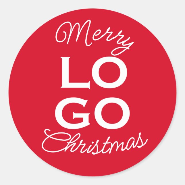 Custom Logo Red Merry Christmas  Classic Round Sticker (Front)