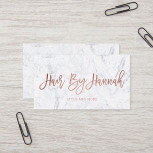 Custom logo rose gold typography white marble 2 business card