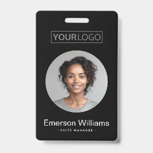 Custom logo round photo black employee name id badge
