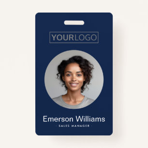Custom logo round photo blue employee name id ID badge