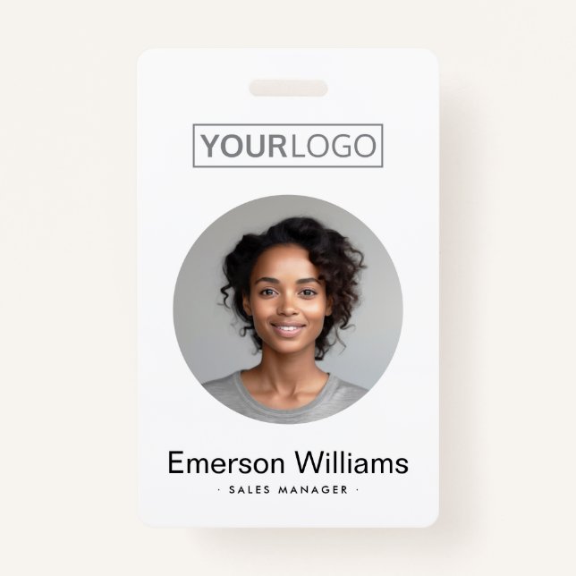 Custom logo round photo white employee name id ID badge (Front)