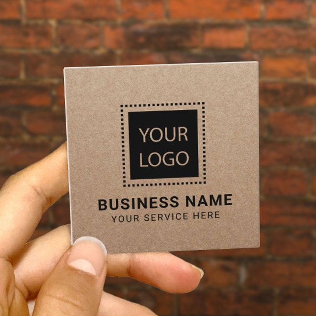 Custom Logo Rustic Kraft Minimalist Square Business Card (Creator Uploaded)